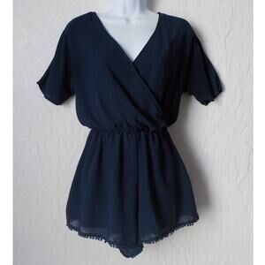 Divided H&M Navy Blue Romper Shorts Women size 4 Faux Wrap Front Short Sleeves